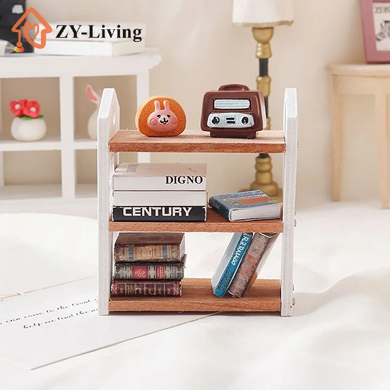 1:12 Dollhouse Miniature Bookshelf Three-tier Storage Rack Display Stand Furniture Model Decor Toy Doll House Accessories