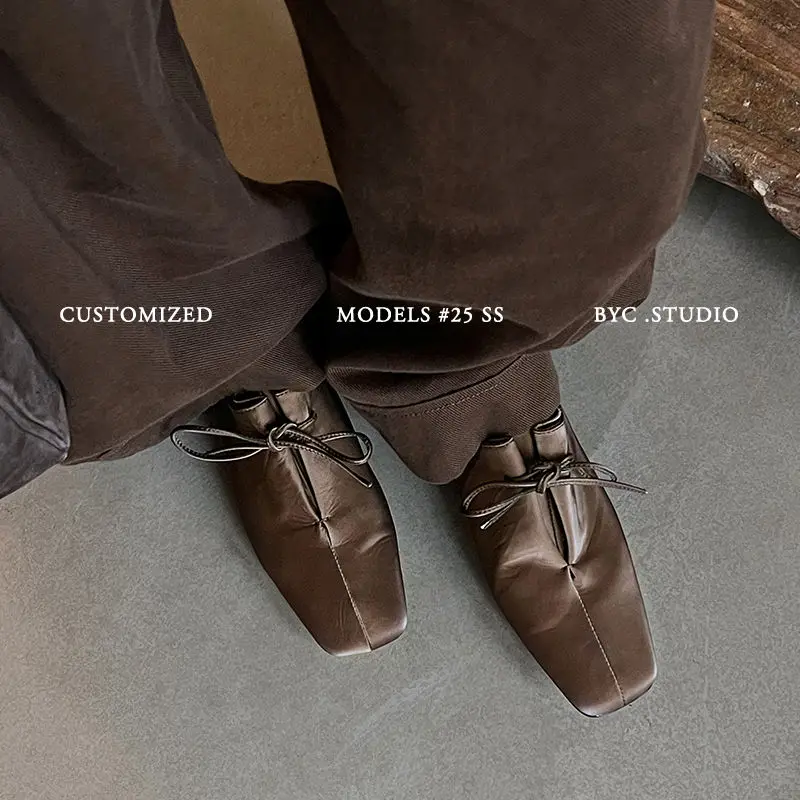 2026 new spring autumn women pumps natural leather 22-25cm cowhide+ pigskin+sheepskin square toe butterfly-knot women shoes