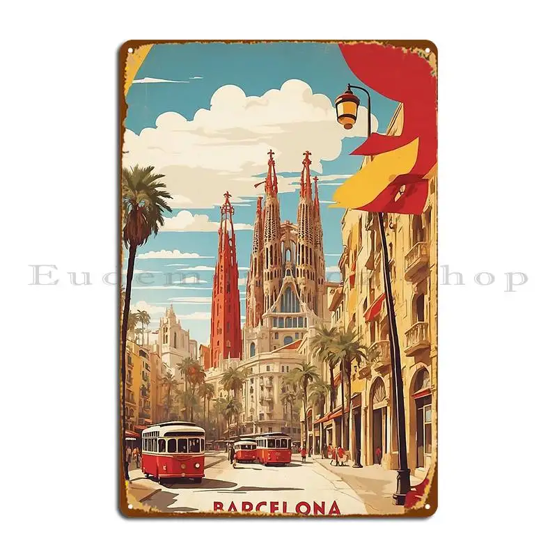 Póster Vintage de turismo de Barcelona España, placa de Metal personalizada para el hogar, cueva de pared, crear cine, cartel de estaño