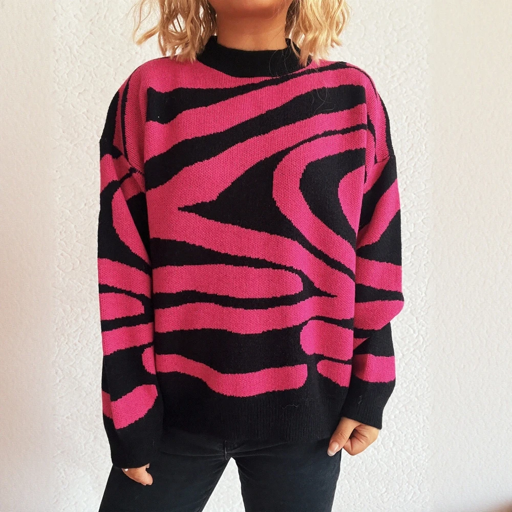 

Свитер с длинным рукавом и круглым вырезом, осенне-зимняя одежда, прямая трубка, модный женский топ, стильный элегантный стиль