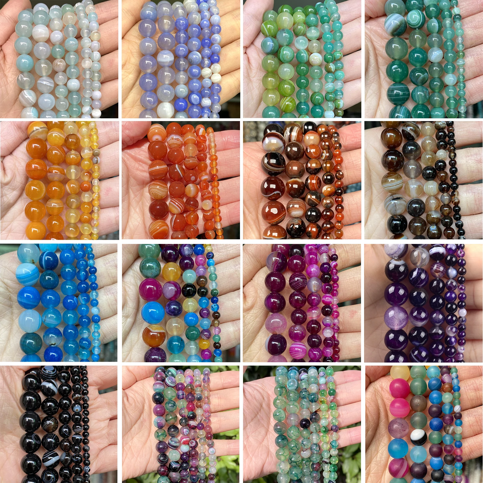 4/6/8/10/12mm Natural Stone Colorful Stripe Agates Round Loose Spacer Beads For Jewelry Making DIY Bracelets Accessories 15\'\'