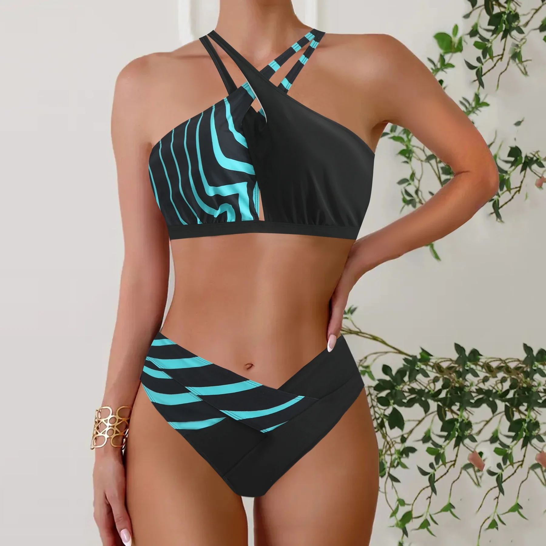 Women's Floral Print Tankini Set, Elegant 2pcs Bikini Swimsuit with Adjustable Straps and High Waist Bottoms Summer Beachwear