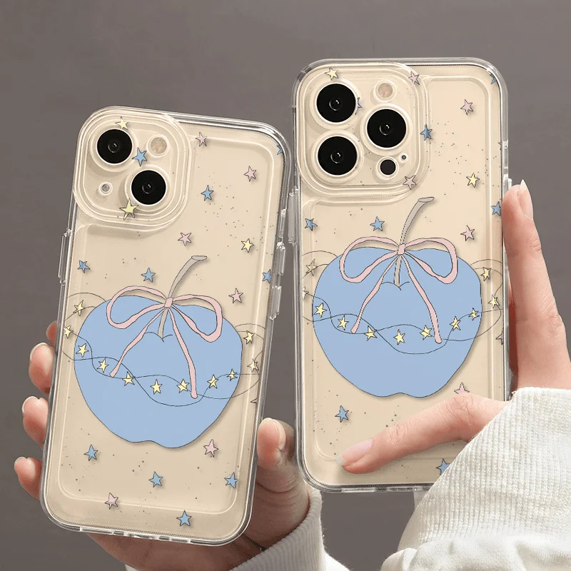 Cute Blue Heart Pink Bow Phone Case For Samsung S20 S21 S22 Plus S23 S24 FE S25 Note 20 Ultra A15 A16 A23 A24 A25 5G Phone Cover
