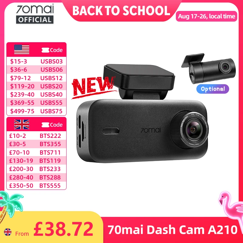 New 70mai A210 Dash Cam 1080P 130FOV Supercapacito
