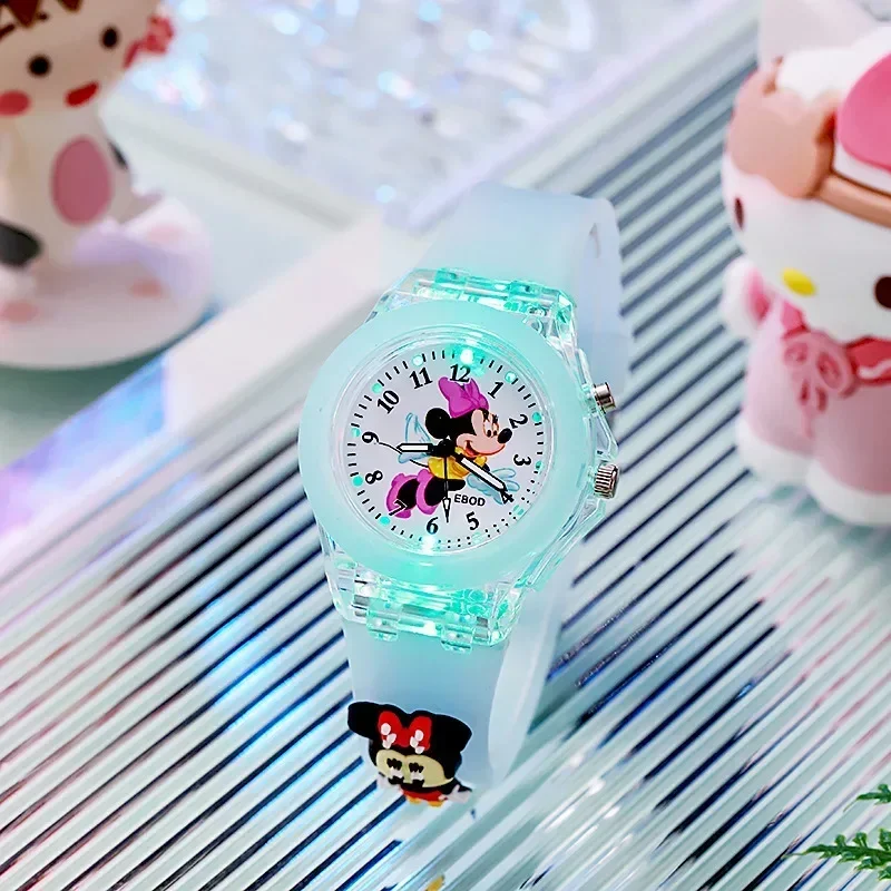 MINISO Disney Minnie Watch Mickey Mouse Children\'s Flash Light Cartoon Figure Doll Electronic Watch Boys Girls Birthday Gifts