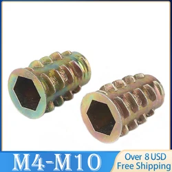 50pcs M4 M5 M6 M8 M10 Zinc Alloy Thread For Wood Insert Nut Flanged Hex Drive Head Furniture Nuts