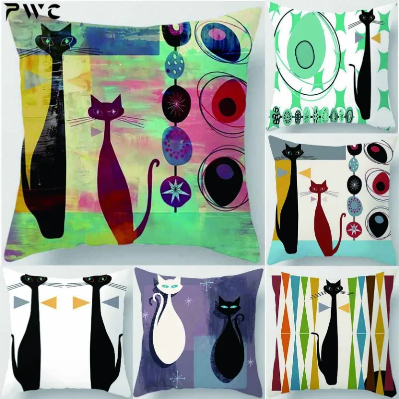 

Abstract style cat printing square pillowcase, used for home decoration, car sofa cushion cover 40x40cm50x50cm