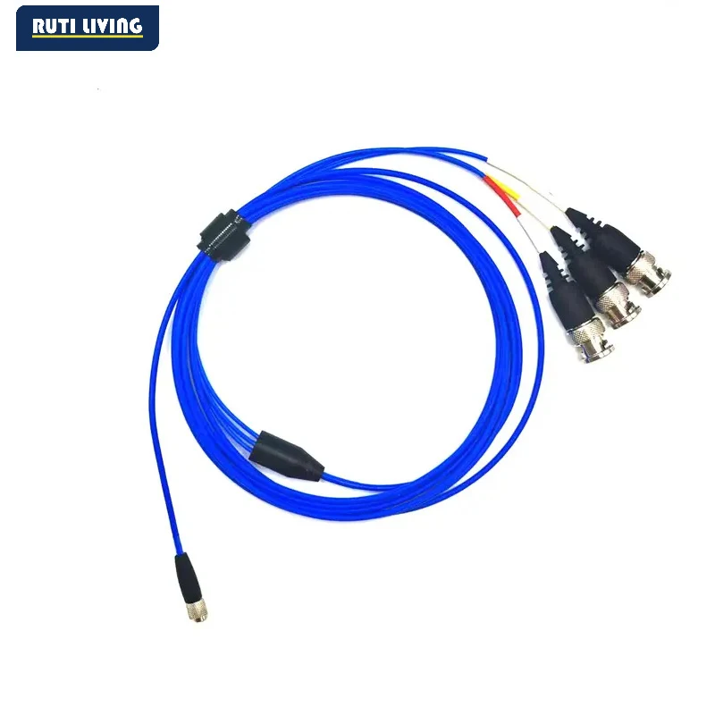 Three axis vibration sensor 4P socket four core 1/4-28 UNF to BNC PCB three  terminal cable
