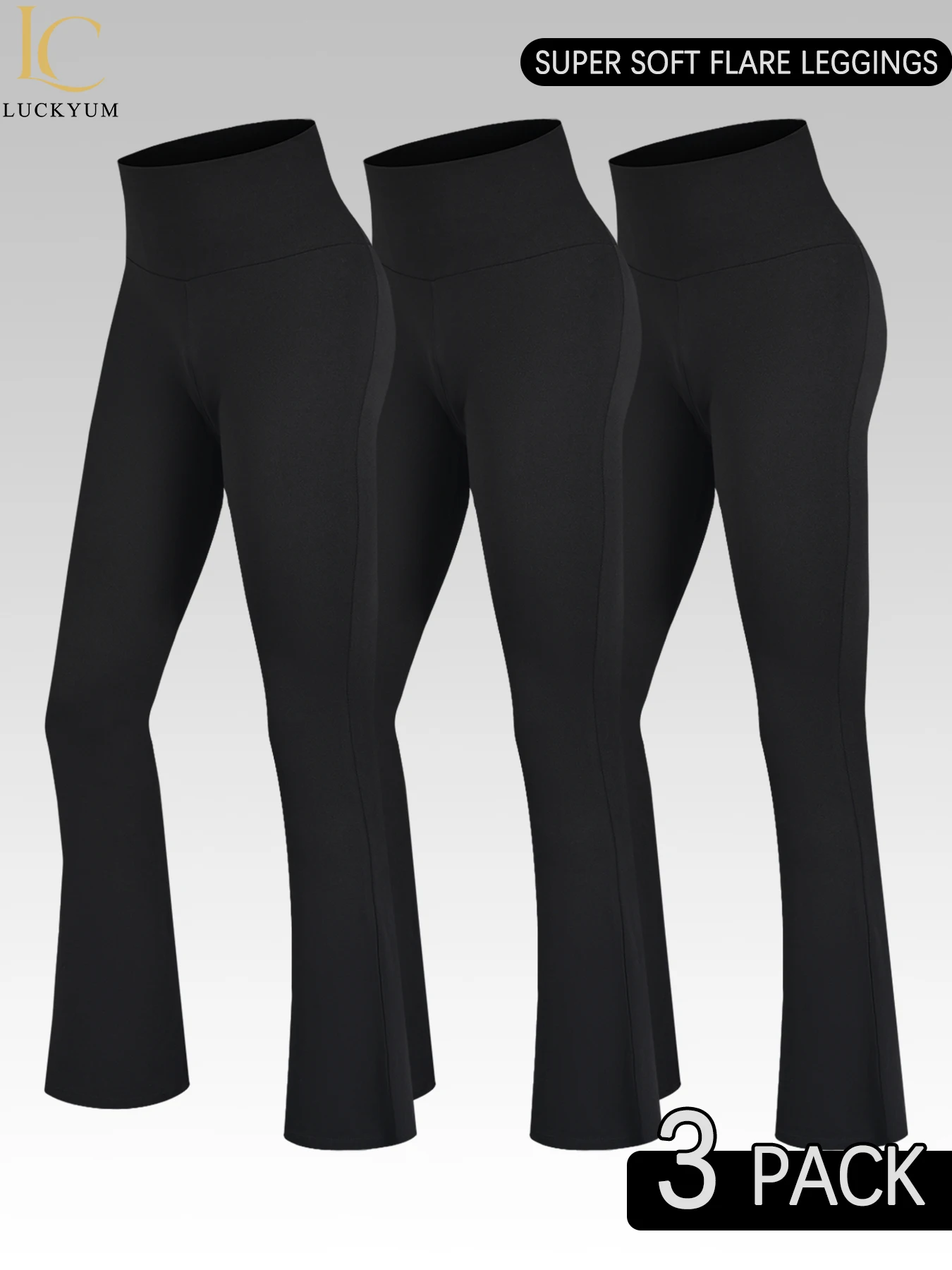 

3 Pack Women's Super Soft Flare Pants High Waisted Tummy Control Workout Yoga Push Up Gym Fitness Long Leggings Bell Bottoms