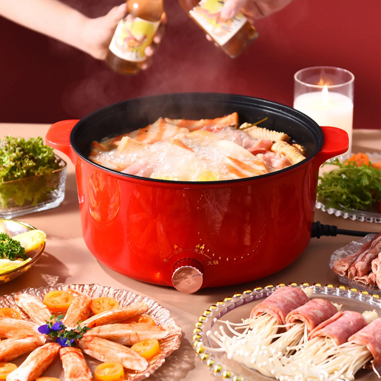 電気ポット 2.3L 400‑800W 3 ギアノブ制御ノンスティック電気鍋