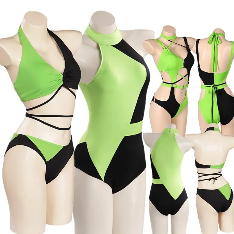 

Adult Shego Cosplay Swimsuit Bikini Costume Women Fantasy Summer Beach Jumpsuit Swimwear Outfits Halloween Carnival Party Suit