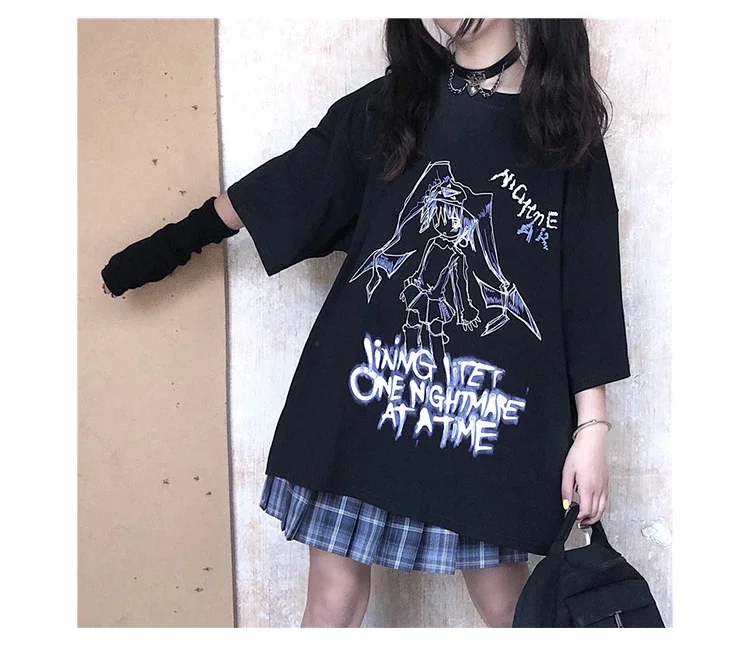 Women Girl T Shirt Goth T-shirt Anime Graphic Tshirt Streetwear Tee Tops Fairy Grunge Clothes Emo Clothing Gothic Black 2024