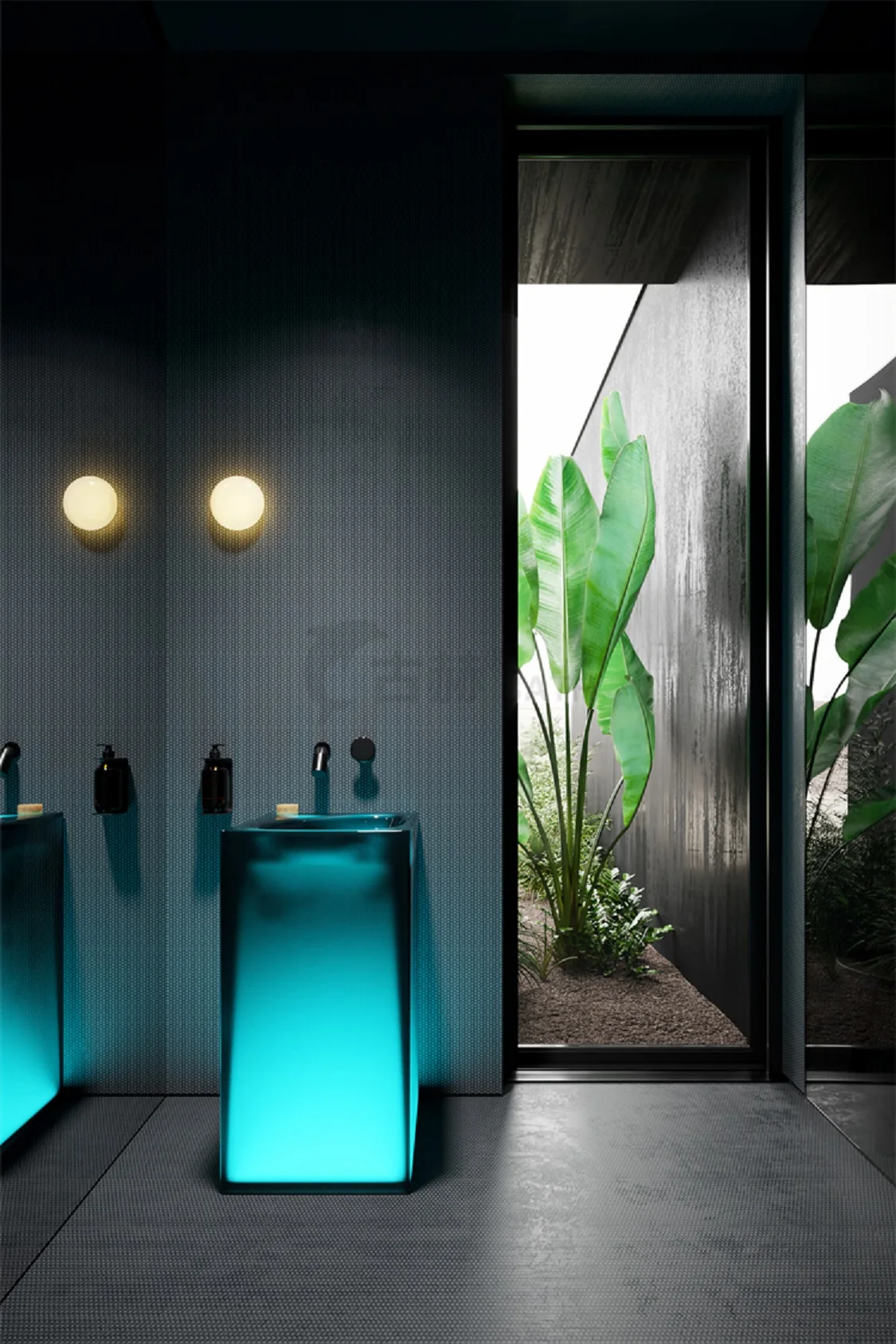 With light can glow transparent floor wash face small bathroom cabinet column basin customization