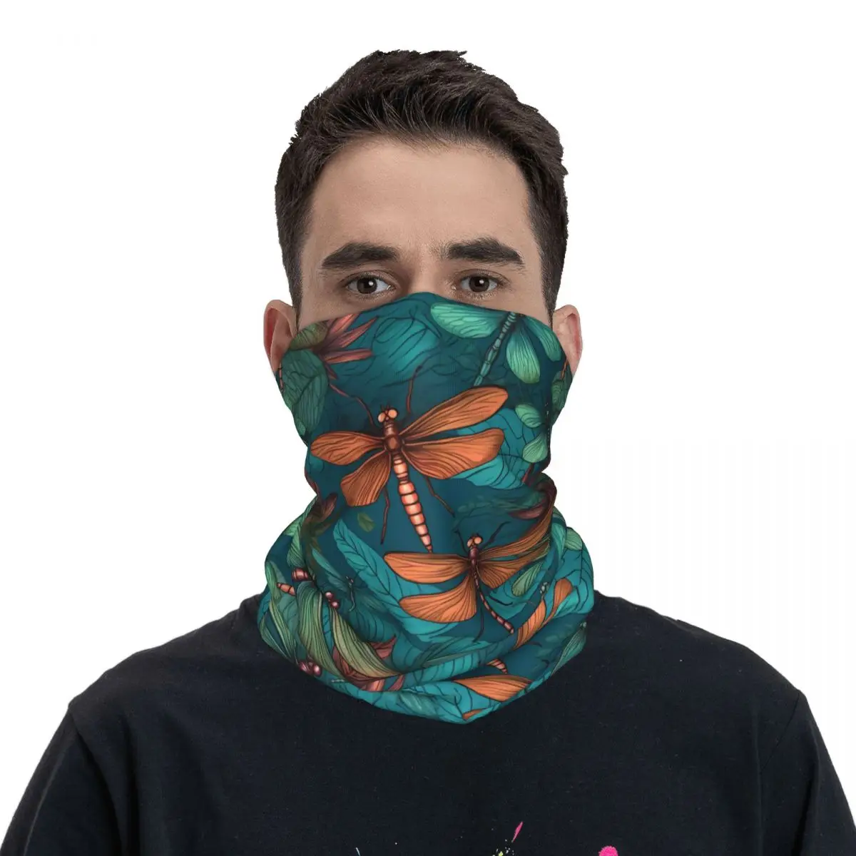 Dragonfly With Red Wings Scarf Neckerchief Neck Face Mask Polyester