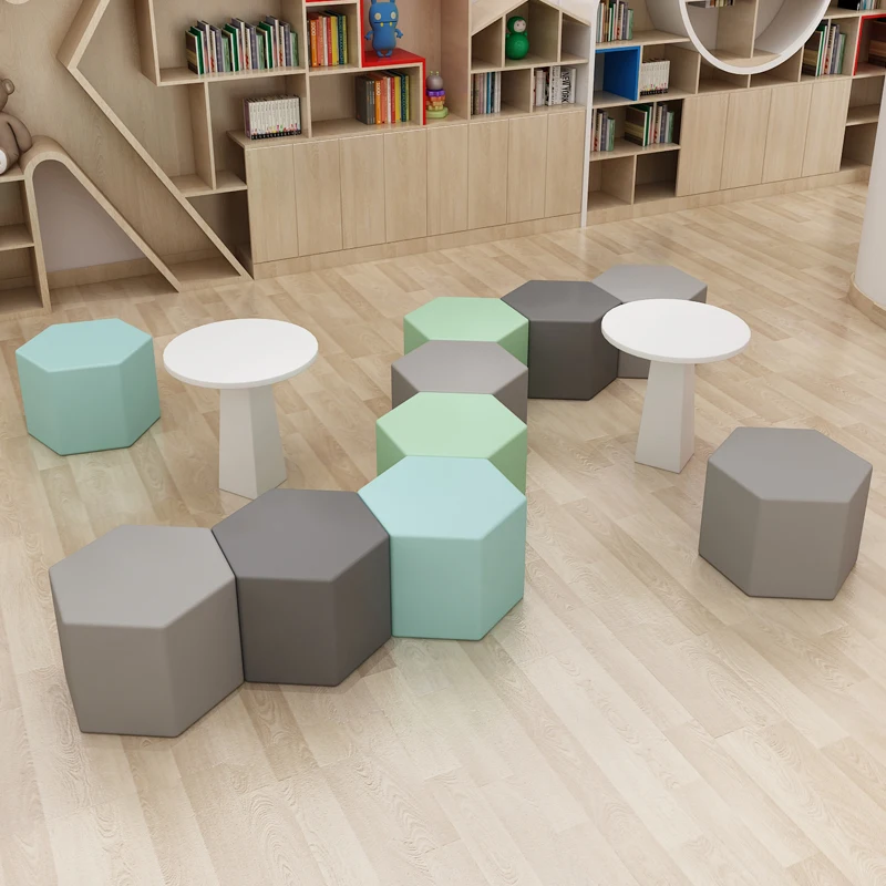 Eco-Friendly Cat Paw Leather Hexagon Ottoman - High-End Irregular Colorful Sofa Stool for Lounge Dopamine Home Decor