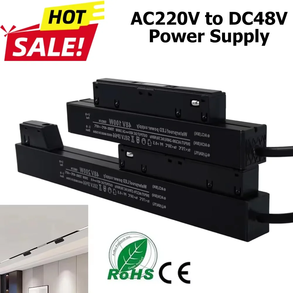 

Блок питания 100W 200W, водонепроницаемый драйвер, AC 220V в DC 48V, низковольтный изолированный источник питания 2A 4A для трековых светильников и магнитных ламп Быстрая доставка 4-6 дня Прибытие