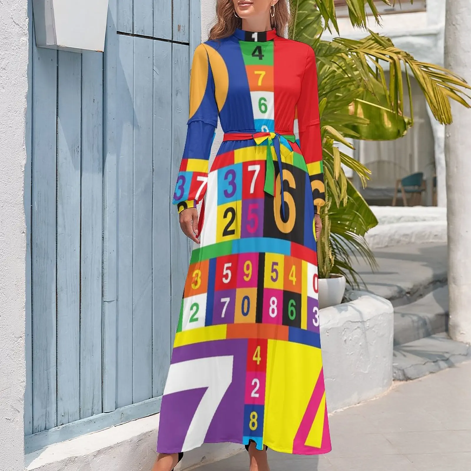 Vestido largo con números de colores para mujer, vestido de noche de lujo para boda