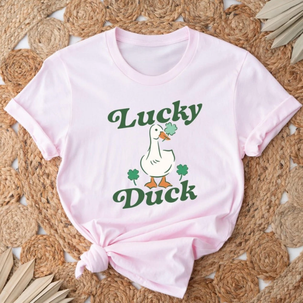 

Рубашка Lucky Duck на день Святого Патрика, футболка с кряклом и трилистниками, рубашка с принтом трилистника и утки, дневная рубашка Paddys, высококачественный хлопок