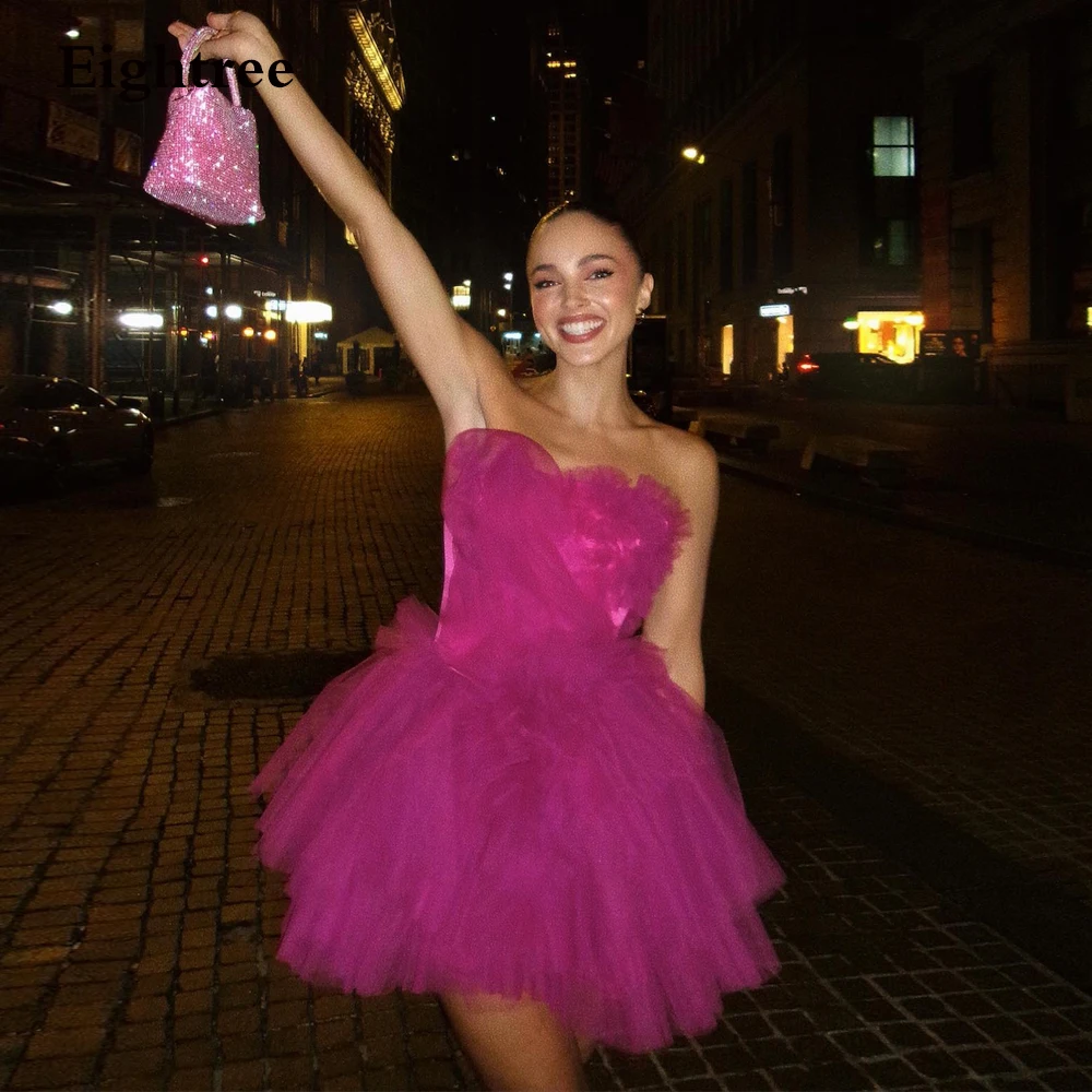 

Eightree Sexy Hot Pink Cocktail Party Dresses Short Strapless Mini Evening Dresses Club Night Prom Ball Gowns Kokteyl Elbiseleri