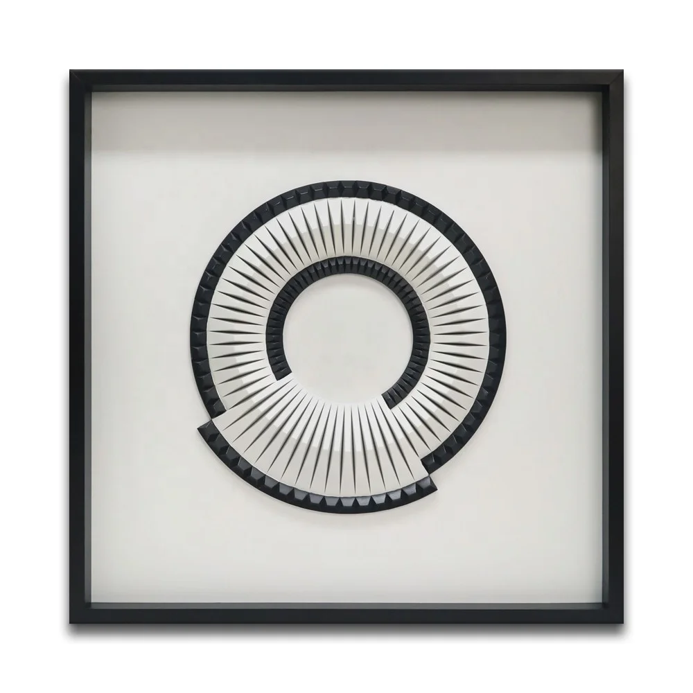 

Wholesale Hotel Wall Decor Modern Simple Circle Geometry Black And White Wood Carving Rerief 3D Wall Art