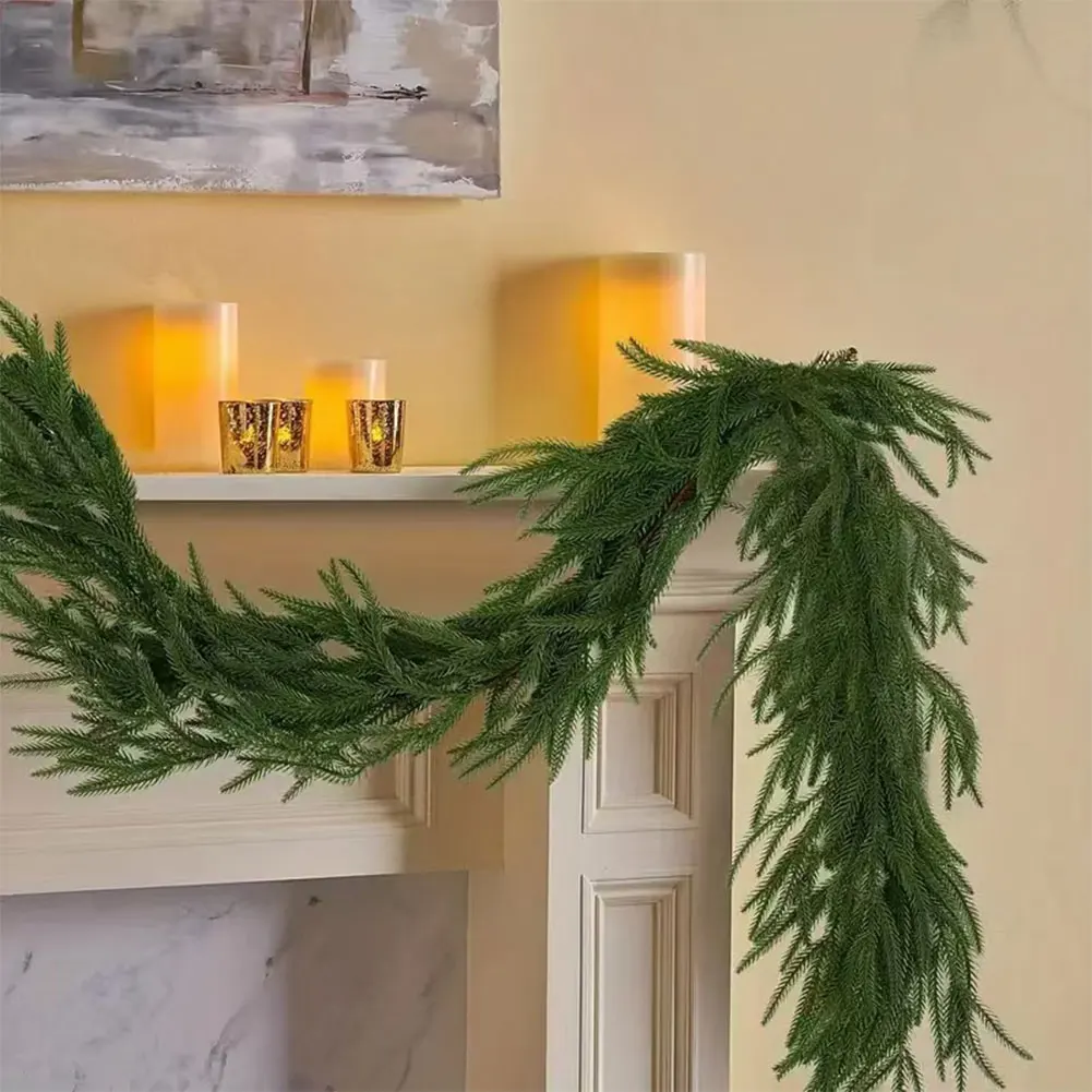 Christmas Artificial Norfolk Pine Garland Realistic Decoration Xmas Greenery Garland for Mantle Fireplace Table Home Decor 2024