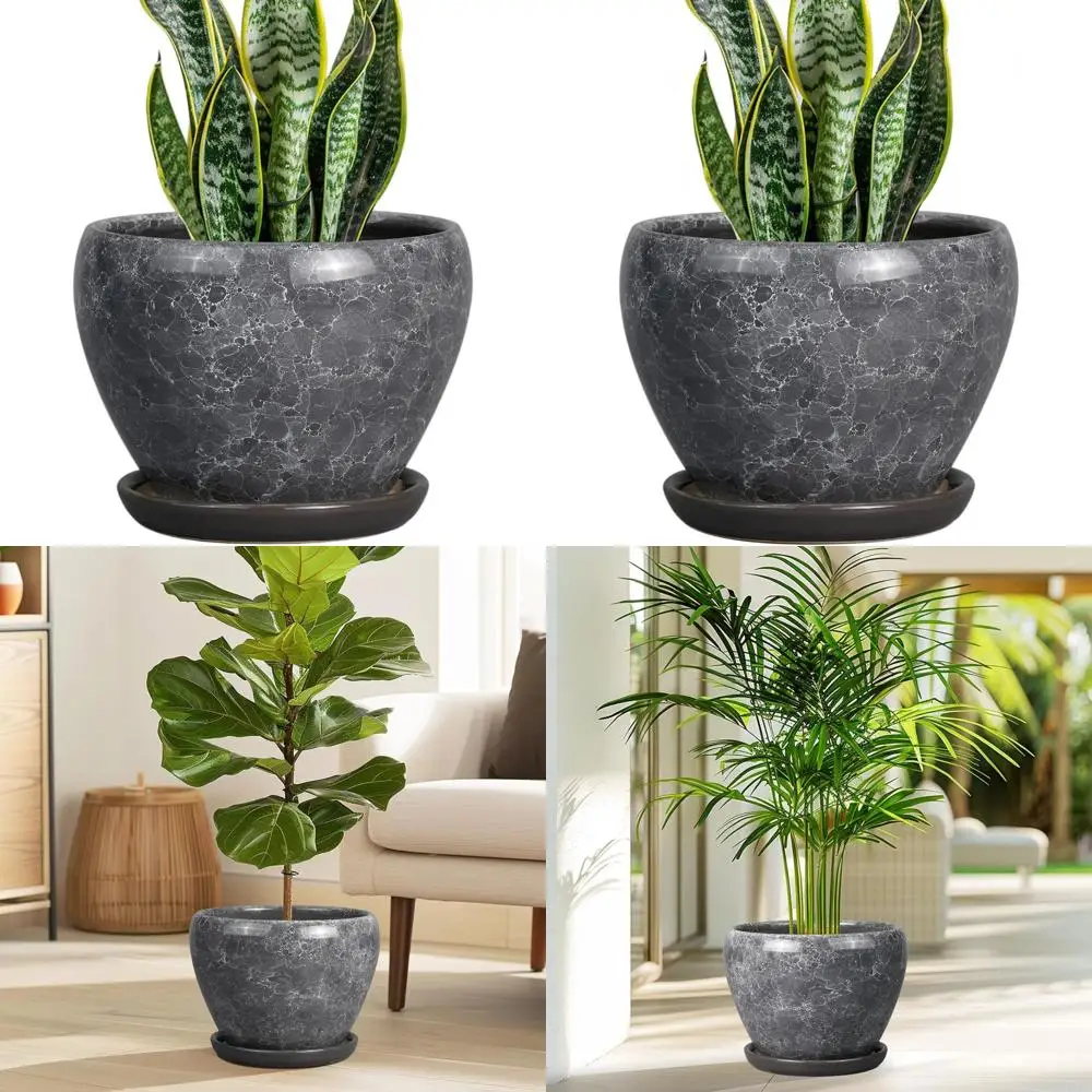 

8 Inch Drainage Hole Planter Pot with Saucer, Suitable for Outdoor or Indoor Plants, Gray