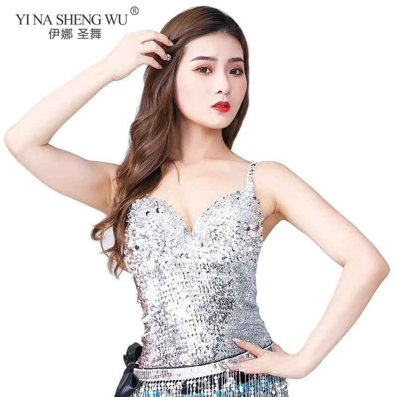 Costumes de danse du ventre indien, haut à paillettes Sexy, Festival, Halloween, fête de noël, vêtements d'entraînement de spectacle Jazz, Streetwear