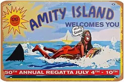 Amity Island Welcomes You Poster Tin Wall Sign Retro Iron Tin Sign Wall Poster Decor Funny Retro Bar Coffee Pub Gift Wall Decor