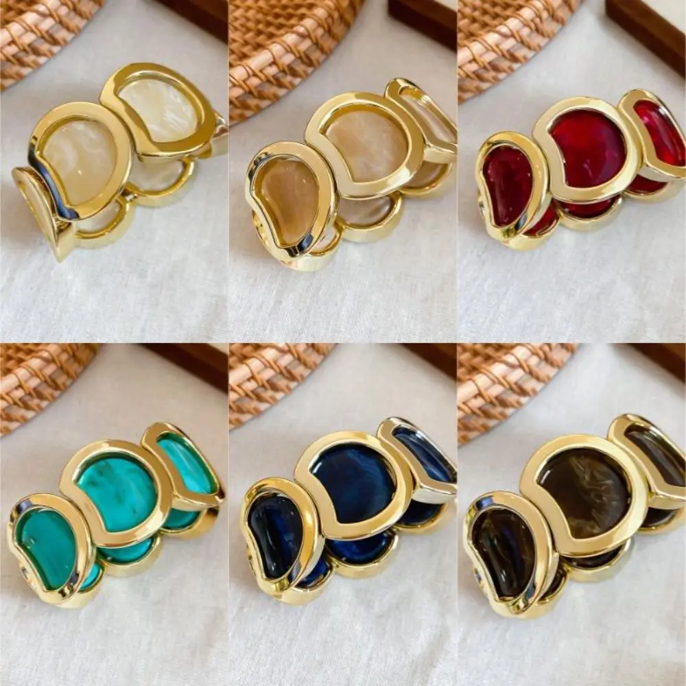 Gold Tone Alloy Acrylic Bracelet Geometric Links Translucent Panels Women's Stretch Bracelet Stretch Fit Vintage Bangle