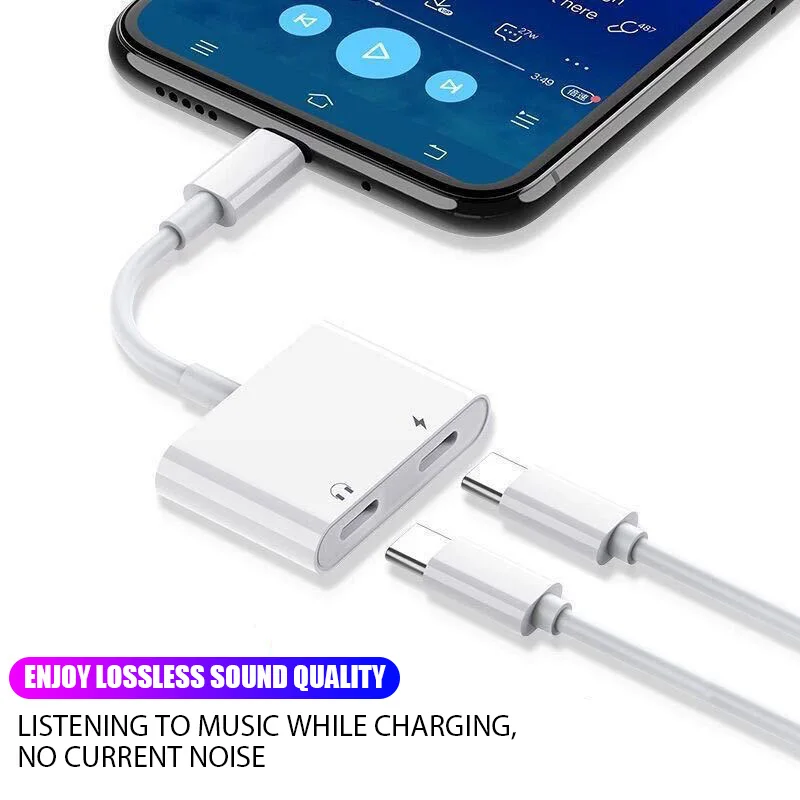 Adaptador de audio 2 en 1 USB C a conector de 3.5mm, cable auxiliar con carga para Samsung Xiaomi Huawei y audífonos con cable 6