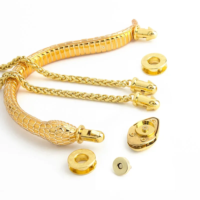 1-5Sets K Gold Color Tote Bags Snake Handle Locks Handbags Purse Shoulder Replacement Chain Clasps Buckles Hardware Accessories