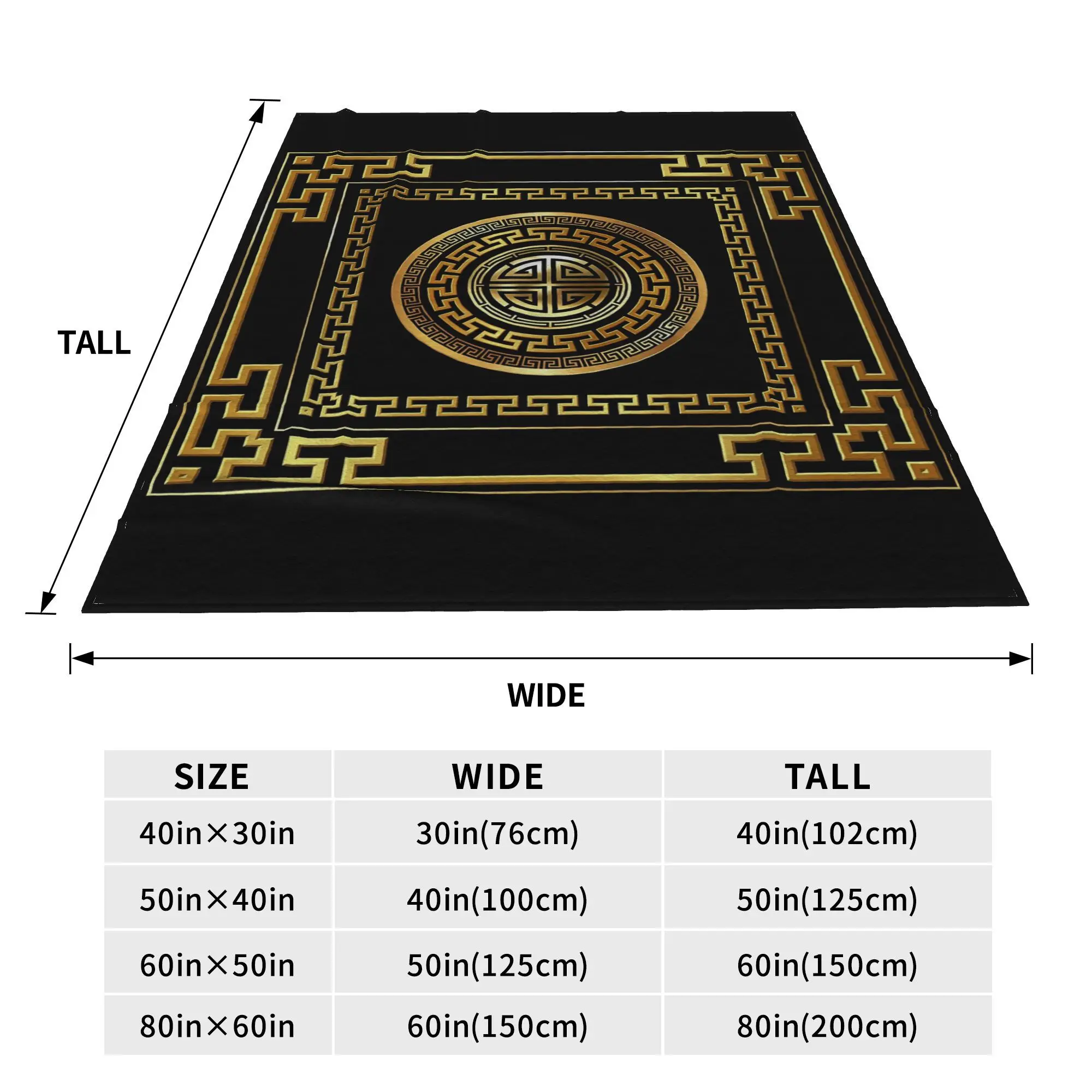 Greek Key Meander Black Gold Large Blanket Multi-function Flannel Sofa Throw Blanket for Home Bedroom Outdoor Throws Bedspread