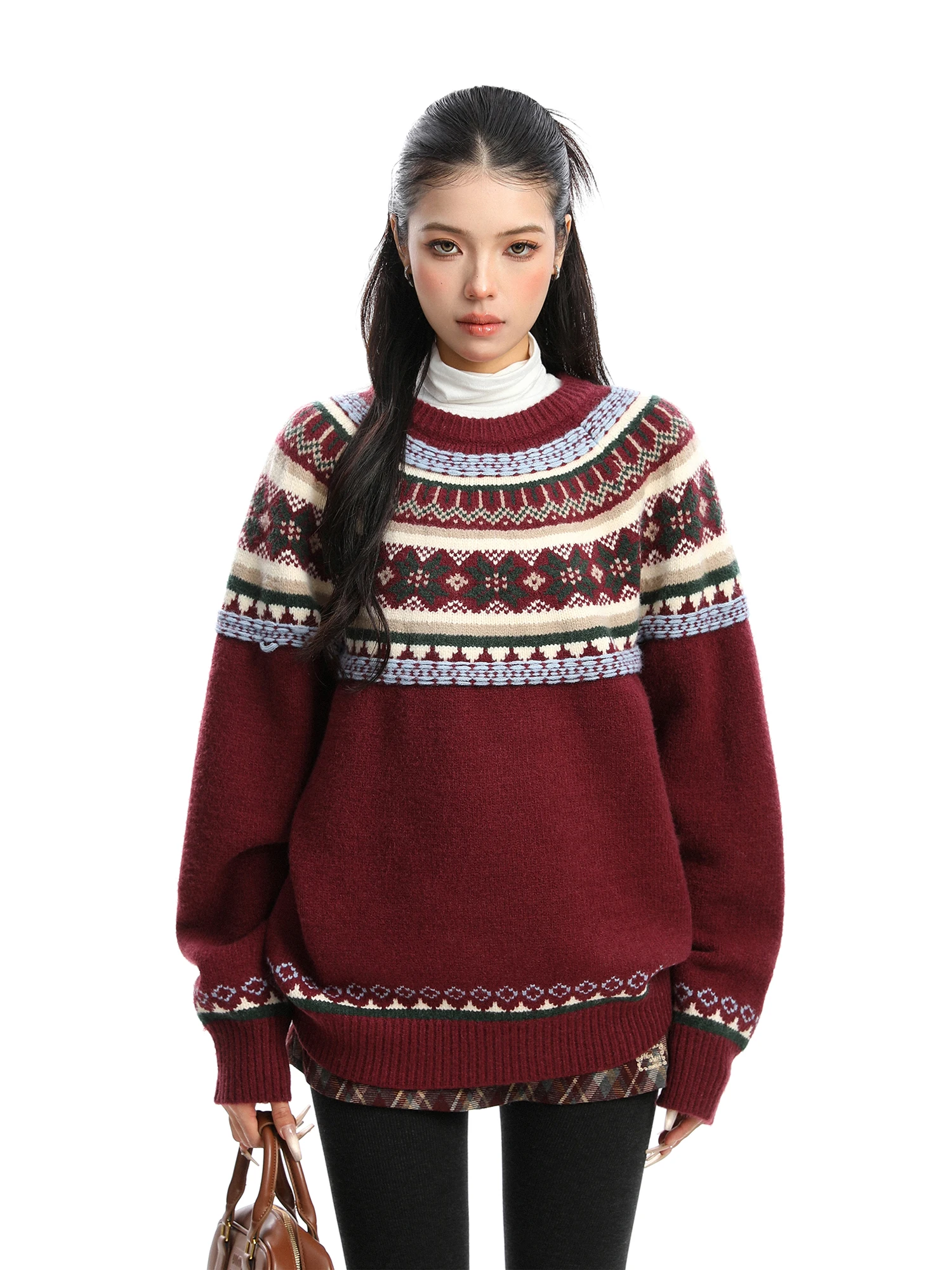

Корейский свитер в стиле Fair Isle, женский, осенне-зимний, теплый, свободный, повседневный, вязаный топ, модный, теплый