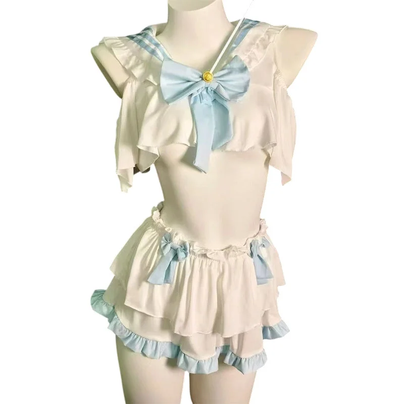 JK Uniform Bow Y2K Schoolgirl Lingerie Dress Set Cosplay Sailor Collar Bow Tie Costume Pure Desire Babydoll Nightwear Women Gift