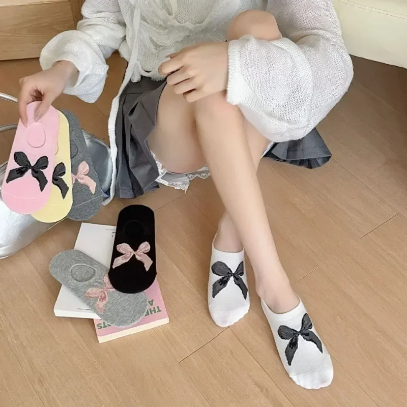 Big Bow Boat Socks Ballet Style Ins Trend Japanese Versatile Sweet Invisible No Show Sock Summer Thin Shallow Mouth Women Socks