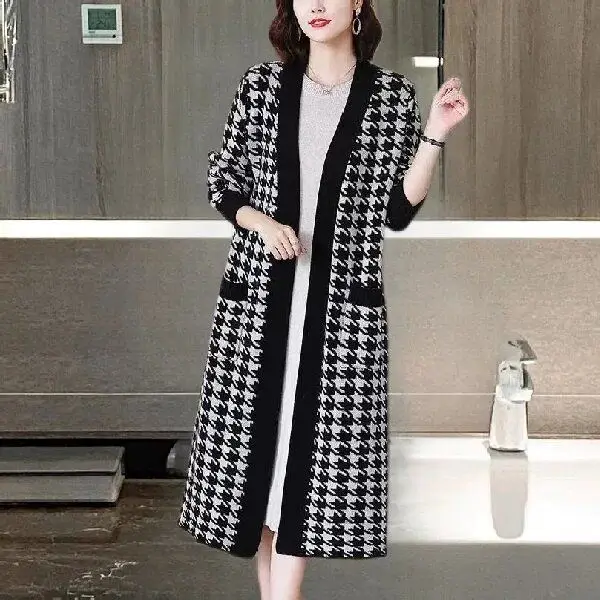 V-neck Knitting Cardigan Coat Women Autumn Winter Simplicity Office Lady Thick Sweater Fashion Casual All-match Knitwear Tops