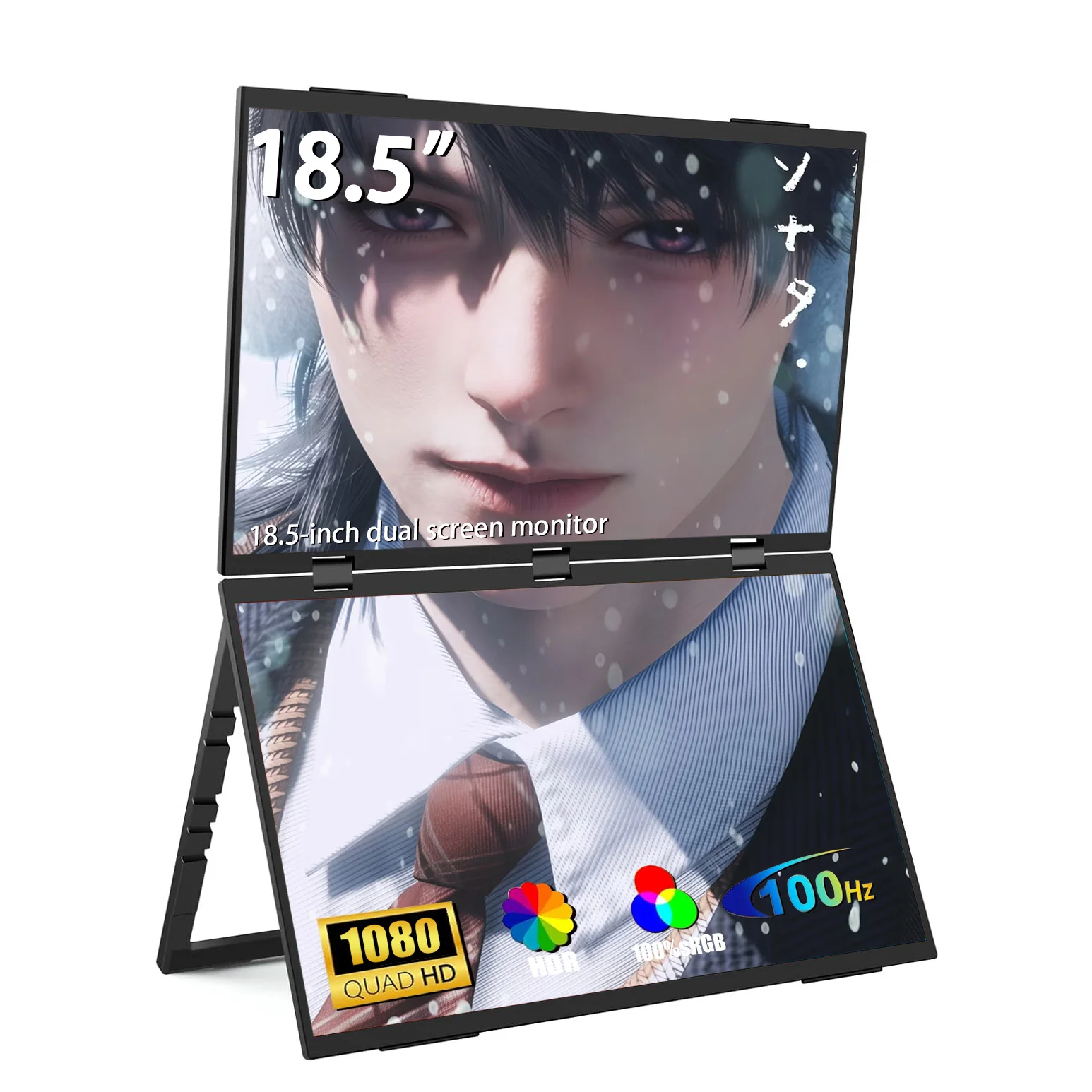 

AHXJKA 18.5" 100Hz Dual Portable Monitor 1080P HDR 180° Automatic Rotation Folding Stacked Triple Laptop with Stand & VESA