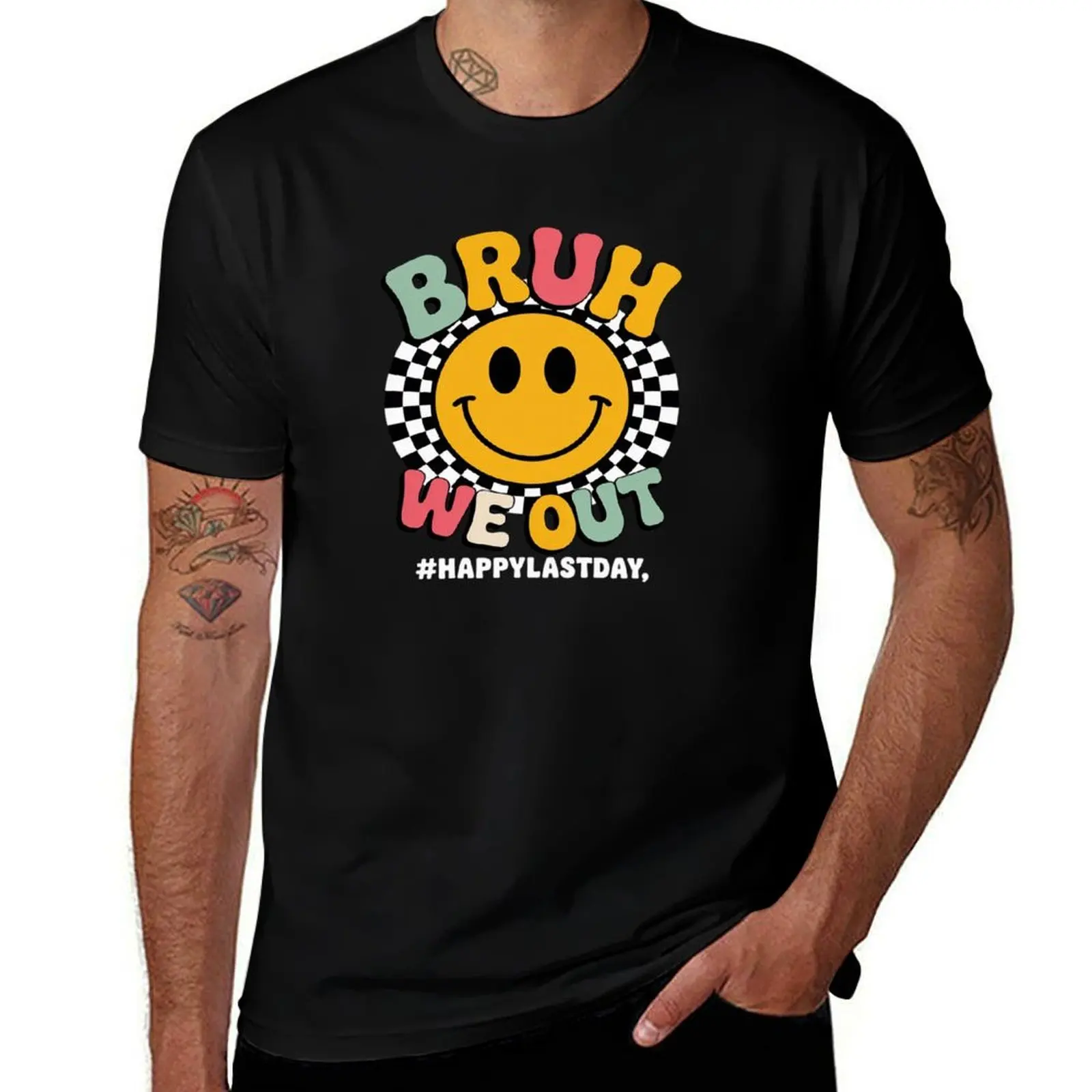 

Bruh We Out Teachers Retro Smile Happy Last Day Of School T-Shirt plus size tops Men's t-shirts