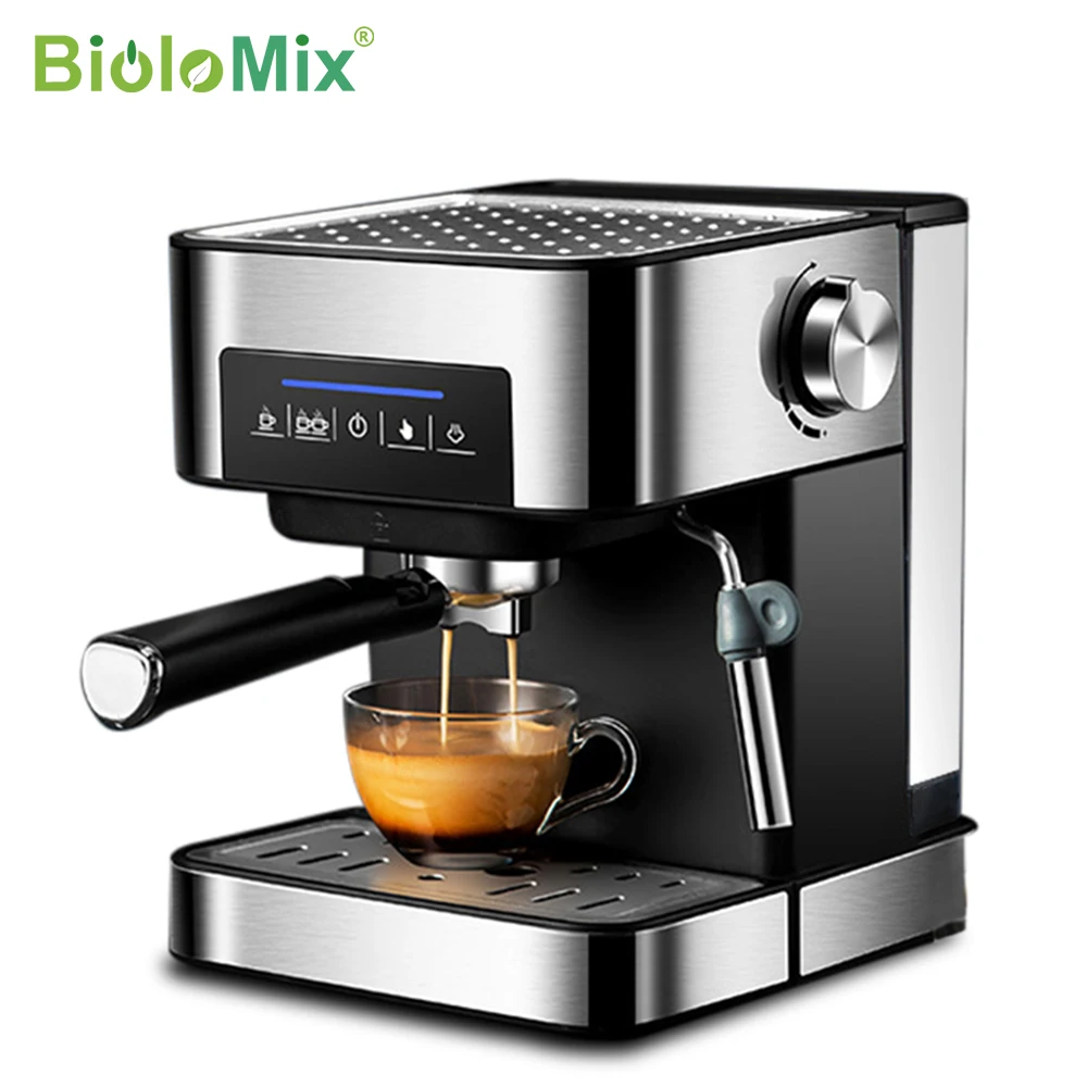 Biolomix – Cafetera italiana expreso con espumador de leche, Máquina de café eléctrica de 20 bar, para expreso, capuchino, café latte, con