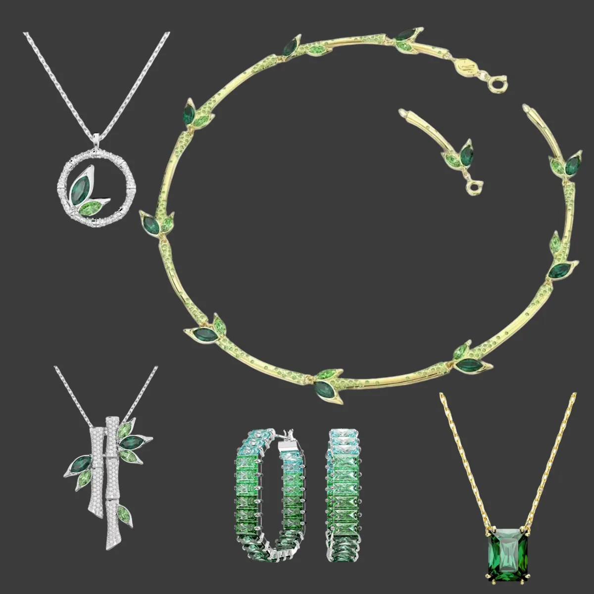 

2026 New French Light Luxury S925 Silver Green Crystal Necklace Pendant Bracelet Women's Jewelry Essential for Daily Wearing