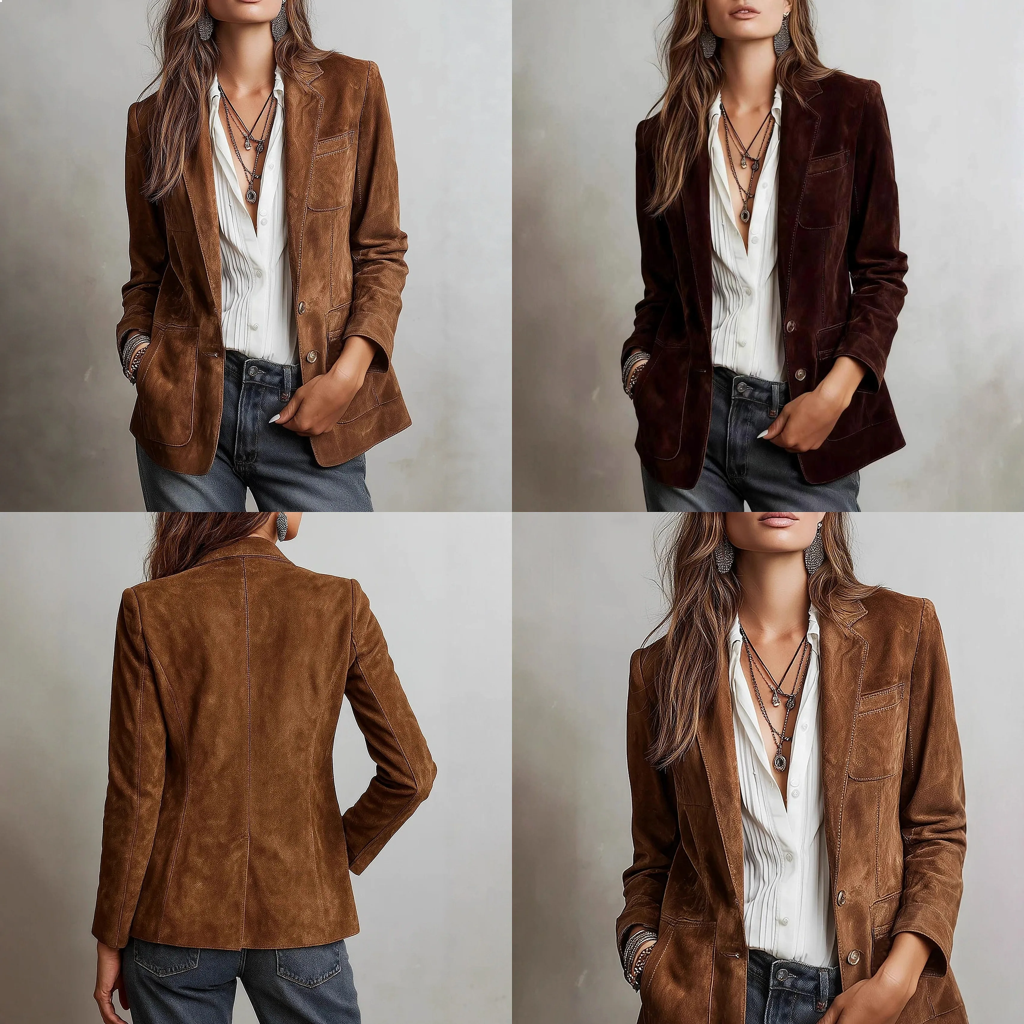 

Retro Suede Jacket Blazer Single Breasted Coat with Lining Spring Summer Jackets Blazers