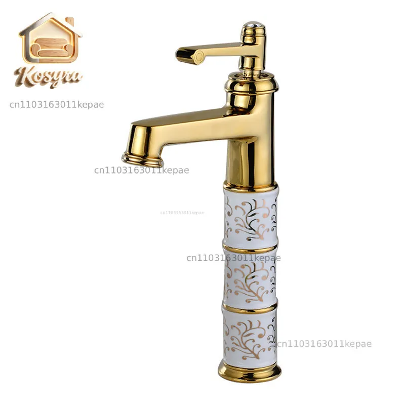 

All-copper gold washbasin, hot and cold faucet washbasin, on and off the table, washbasin, European-style heightened bathroom
