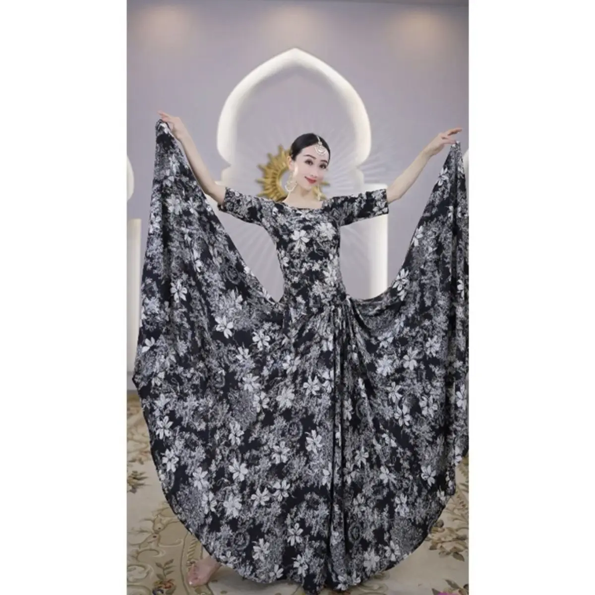 B5200 Yiman Exotic Indian Dance Dress Ethnic Xinjiang Dance Dress Half Skirt Thin and Tall