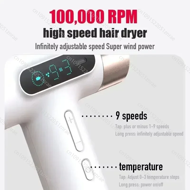 Super Portable USB Charging Wireless Hair Dryer 100000RPM High Wind Powerful Cold/Hot Air Styling Tools LED Display image 3
