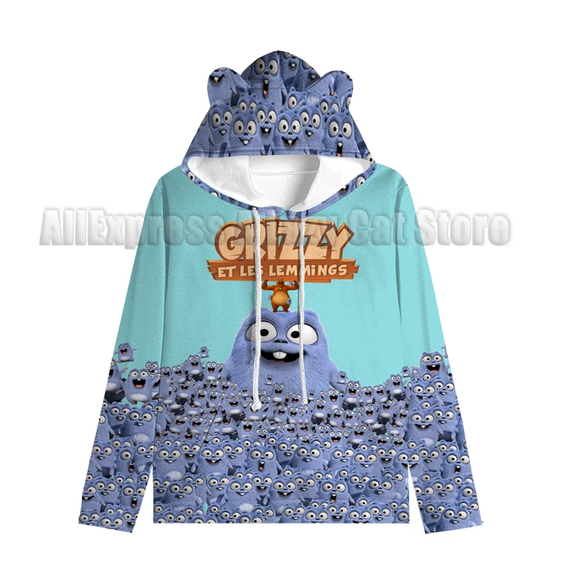 Grizzy Bear Harajuku หูแมว Hoodies เด็ก Kawaii หวานขนาดใหญ่เสื้อ Hooded JACKET