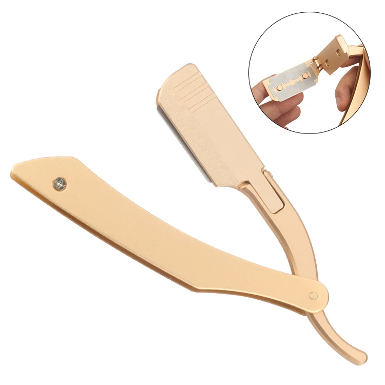 Navaja de afeitar plegable de aleación de aluminio para Barba, herramienta para Barbero, soporte para afeitar de borde recto