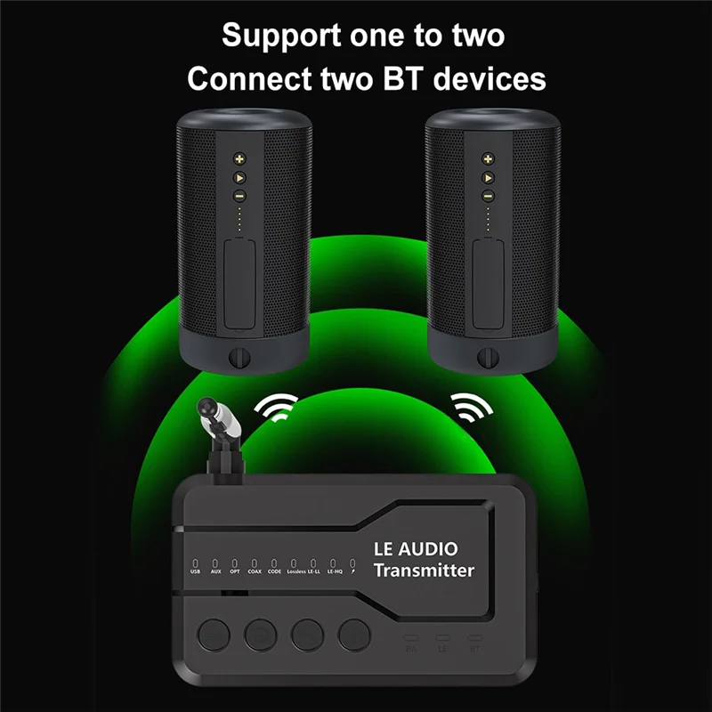 B03B-Wireless LE Audio Adapter Transmitter With Bluetooth 5.3 - 1000MA, DC 5V, USB/AUX/Opt/Coax Features