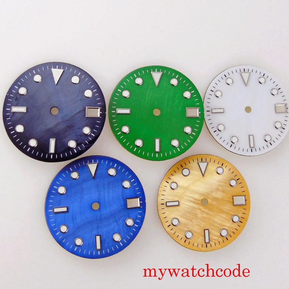 28.5mm MOP Shell Dial For NH35A Automatic Mechanical Movement Green Luminous Marks SUB Watch Parts Accessories Repair Tool