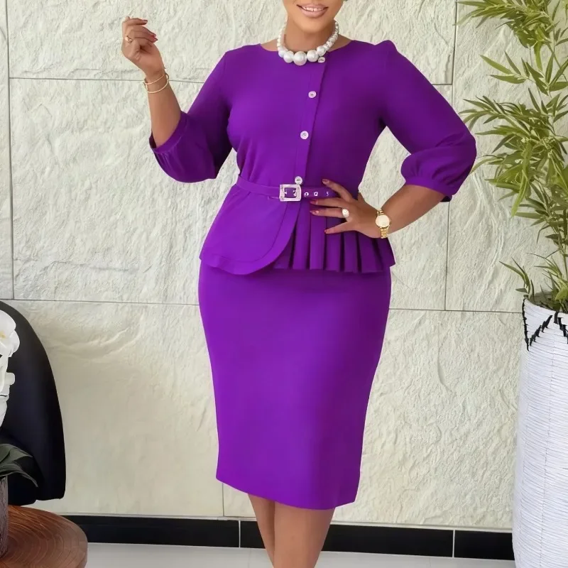 

Elegant Church Dresses Women Bodycon O Neck Long Sleeve Colorblock 3D Flower Tierred Ruffles African Female Party Wedding Outfit