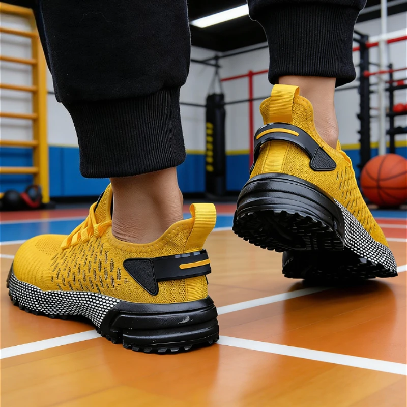 Trendige gelbe Strick-Sneaker für Herren, 2025, atmungsaktives Mesh, bequem, lässige Sportschuhe, rutschfeste Sohle, leichte Lauftrainer – Detail 6